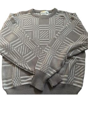 Vintage London Fog Men's Taupe Geometric Knit Sweater Size XL